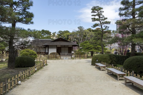 Seifukan teahouse in Shukkei-en, historical Japanese strolling garden, Japanese garden, green area, tourist attraction, sight, Naka-ku, Hiroshima, Japan