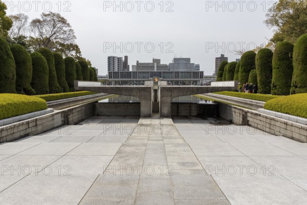 Flame of Peace, landmark, UNESCO World Heritage Site, peace memorial and memorial to the victims of the atomic bombing of Hiroshima in the Peace Park, Naka Ward, Hiroshima, Japan