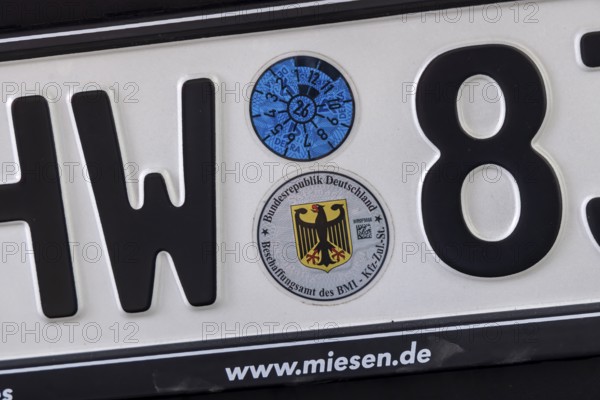 THW licence plate with approval seal of the Procurement Office of the BMI. Stuttgart, Baden-Württemberg, Germany