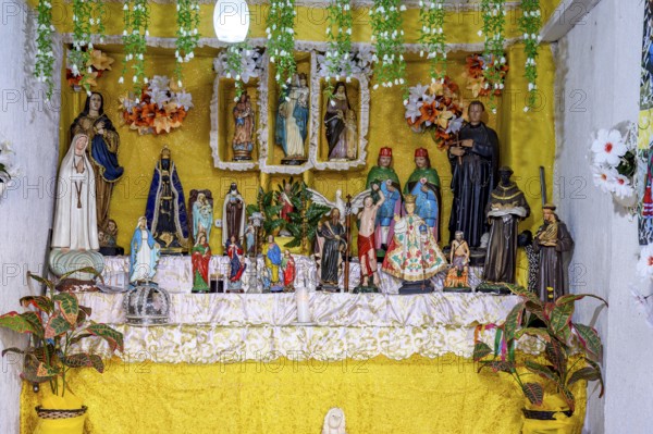 Saints and entities present at an Afro-Brazilian altar in Congado in Minas Gerais, Belo Horizonte, Minas Gerais, Brazil