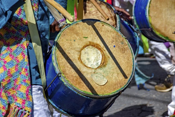 Congado Festival with musicians and their drums and colorful clothes on the streets of Belo Horizonte, Minas Gerais