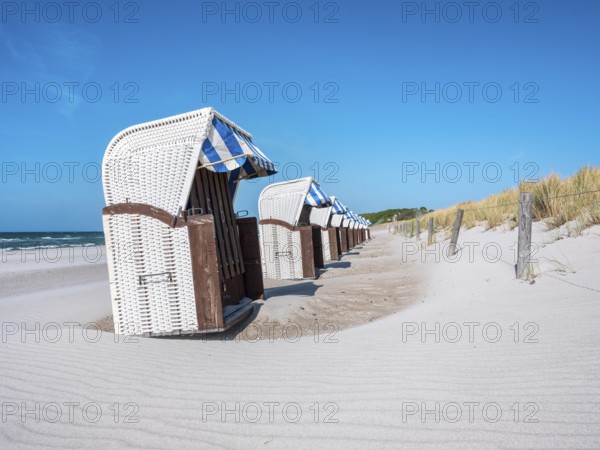 Beach chairs on the Baltic Sea beach, ripple structures in the fine white sand, sand ripples, Baltic seaside resort of Rerik, Mecklenburg-Western Pomerania, Germany