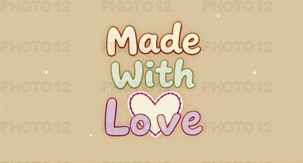 A charming graphic with the words Made With Love arranged over a soft beige background and a heart, AI generated