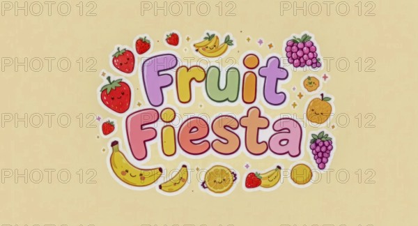 A cheerful illustration showcasing a 'Fruit Fiesta' banner with various fruits like strawberries, bananas, grapes, and oranges. Ideal for joyful events, AI generated