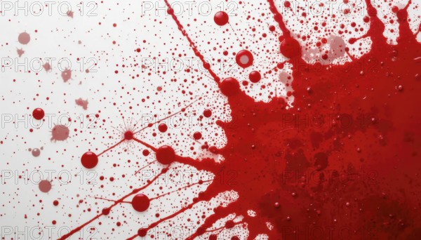 Abstract red paint splatter on white background. Artistic paint drops creating dynamic and expressive texture, AI generated