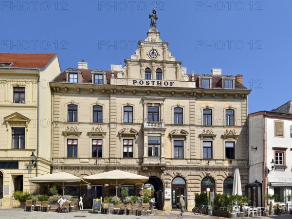 Close-up of a baroque building with a magnificent façade and decorative elements in the town of Mödling Lower Austria Austria