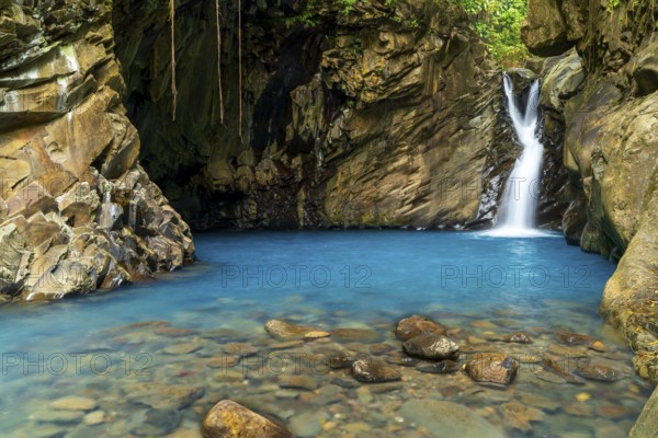 Saut d'eau de Matouba, waterfall with blue water, Saint-Claude, Basse Terre, Guadeloupe, French Antilles, Caribbean