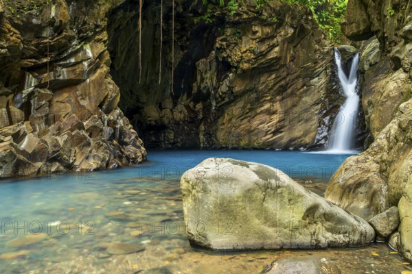 Saut d'eau de Matouba, waterfall with blue water, Saint-Claude, Basse Terre, Guadeloupe, French Antilles, Caribbean