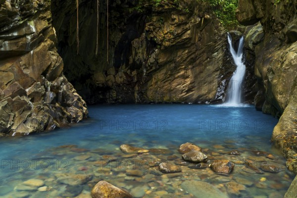 Saut d'eau de Matouba, waterfall with blue water, Saint-Claude, Basse Terre, Guadeloupe, French Antilles, Caribbean