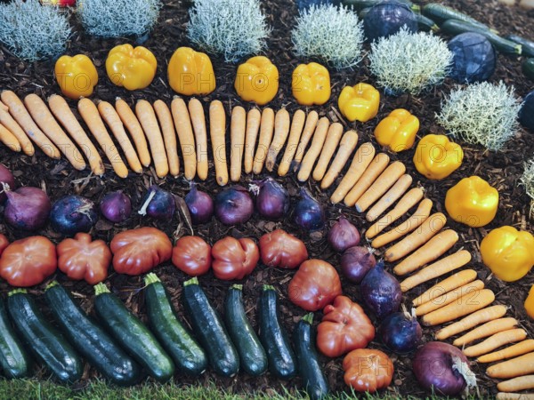 Attractively arranged vegetable show with a variety of shapes and colours Lower Austria Austria
