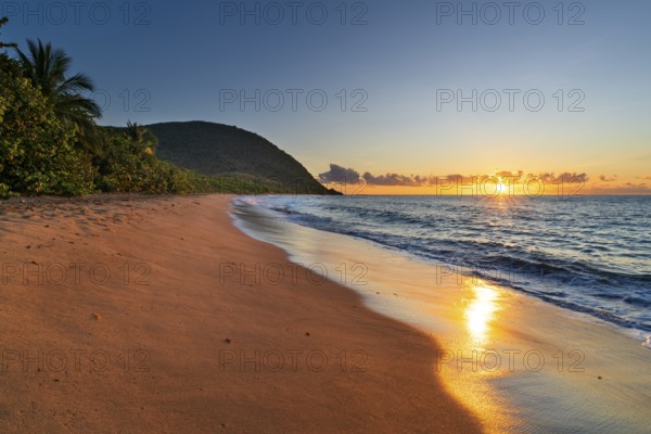 Beach of Grande Anse, sunset, Deshaies, Basse Terre, Guadeloupe, French Antilles, Caribbean
