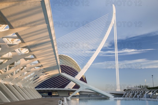 Modern architecture in Valencia with futuristic design and blue sky in the background City of Arts and Sciences