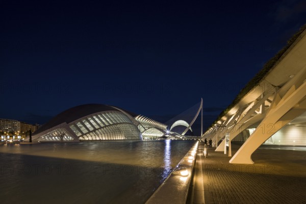 Valencia Spain Innovative urban structures reflect in the water under a dark sky City of Arts and Sciences