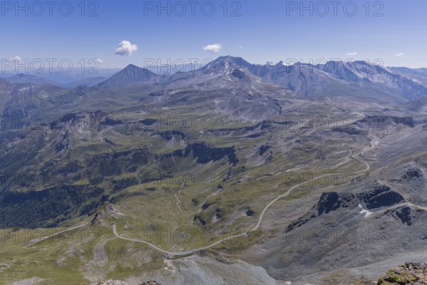 Landscape panorama, summit cross, high alpine road, Brennkogel, hiker, GroÃŸglockner, Pinzgau