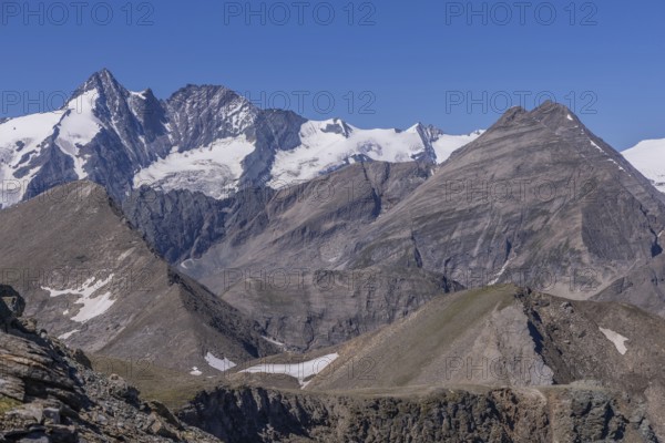 Landscape panorama, summit cross, Brennkogel, hiker, GroÃŸglockner, Pinzgau
