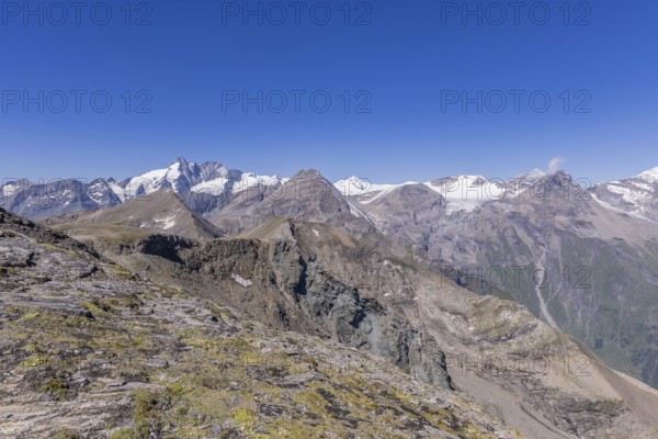 Landscape panorama, summit cross, Brennkogel, hiker, GroÃŸglockner, Pinzgau