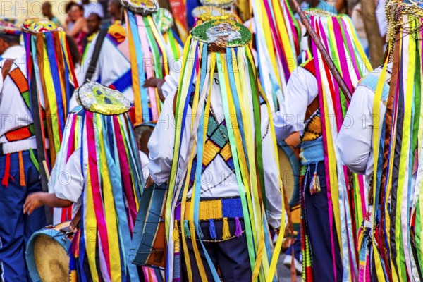 Congado parade through the streets of Belo Horizonte with its typical and colorful clothes, Belo Horizonte, Minas Gerais, Brazil