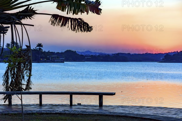 Sunset at Pampulha Lagoon in the city of Belo Horizonte in Minas Gerais, Pampulha lagoon, Belo Horizonte, Minas Gerais, Brazil