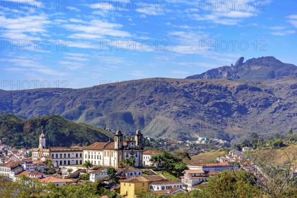 City of Ouro Preto seen from above with its mountains in the background, Ouro Preto, Minas Gerais, Brazil