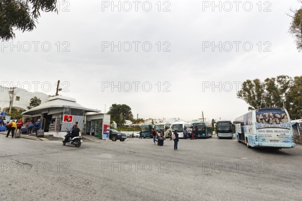 Tourists, Arrival at the bus station, Fira, Santorini, Cyclades, Greece
