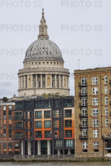 Dome of St. Pauls cathedral overlooking the river Thames, City of London, England, United Kingdom