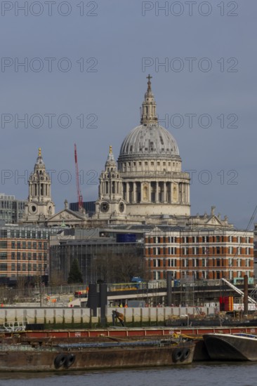Dome of St. Pauls cathedral overlooking the river Thames, City of London, England, United Kingdom