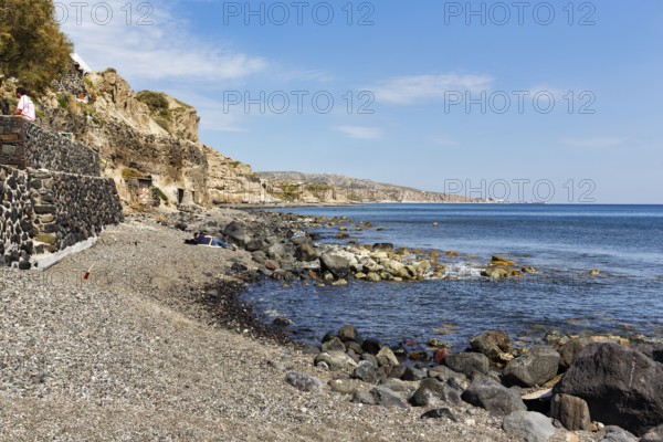 Akrotiri Beach, coastline at Akrotiri, Santorini, Cyclades, Greece
