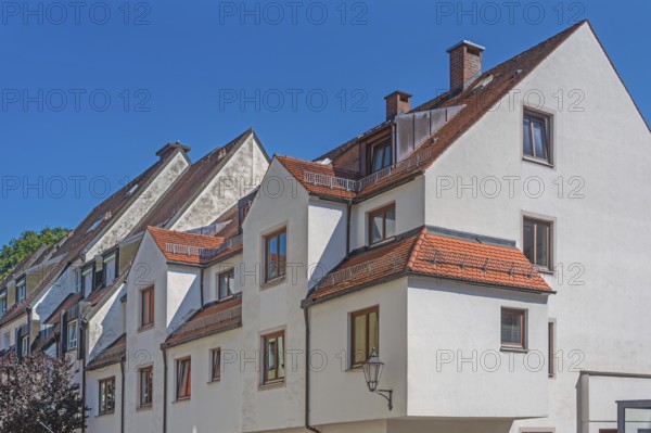 Pointed gable facades with tiled roofs, Kempten, Allgäu, Bavaria, Germany