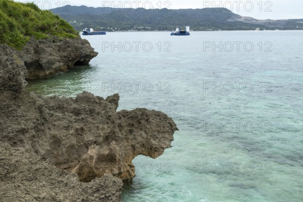 Sesoko's tail, rock formation, rugged cliffs of volcanic rock at the southern tip of Sesoko-jima, Sesoko Island, Motobu, Kunigami District, Okinawa, Japan