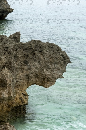 Sesoko's tail, rock formation, rugged cliffs of volcanic rock at the southern tip of Sesoko-jima, Sesoko Island, Motobu, Kunigami District, Okinawa, Japan