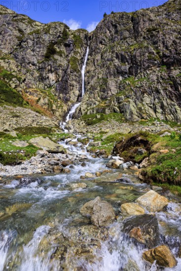 Small waterfall near Chamonix, The Chéserys Lakes, Chamonix, Haute Savoie, France
