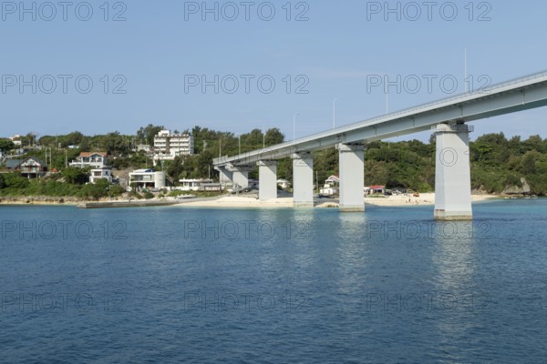 Architecture, Sesoko Bridge and Anchi-hama Beach, sandy beach of Sesoko-jima, Sesoko Island, Motobu, Kunigami District, Okinawa, Japan