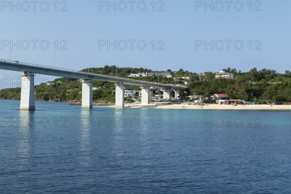 Architecture, Sesoko Bridge and Anchi-hama Beach, sandy beach of Sesoko-jima, Sesoko Island, Motobu, Kunigami District, Okinawa, Japan