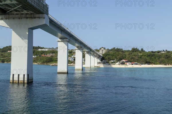 Architecture, Sesoko Bridge and Anchi-hama Beach, sandy beach of Sesoko-jima, Sesoko Island, Motobu, Kunigami District, Okinawa, Japan