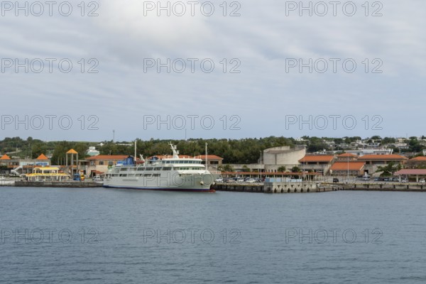 Ferry of the shipping company Marix Line in the harbour of Ie-jima, Ie Island, Motobu, Kunigami District, Okinawa, Japan