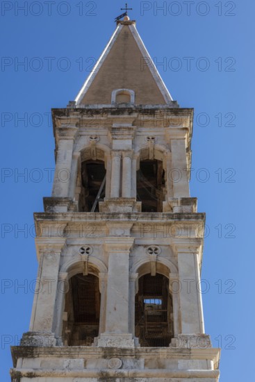 Bell tower, Church of St Stephen, Starigrad, Island of Hvar, Dalmatia, Croatia