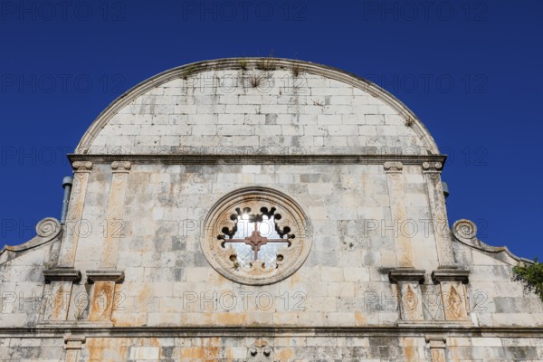 Church faÃ§ade, detail, Church of St Stephen, Starigrad, island of Hvar, Dalmatia, Croatia