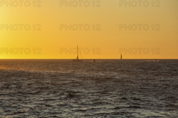 Sunset over the sea, sailing ship, near Starigrad, Dalmatia, Croatia