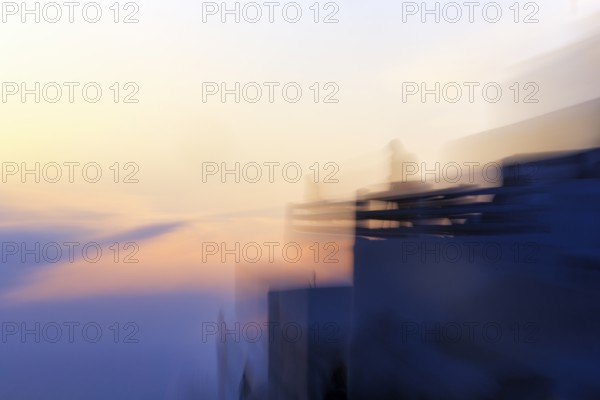 Holiday homes, evening sky, wipe effect, abstract, Oia, Thira, Santorini, Cyclades, Greece