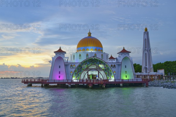 Malacca Straits or Selat Mosque at sunset, Malacca, Malaysia