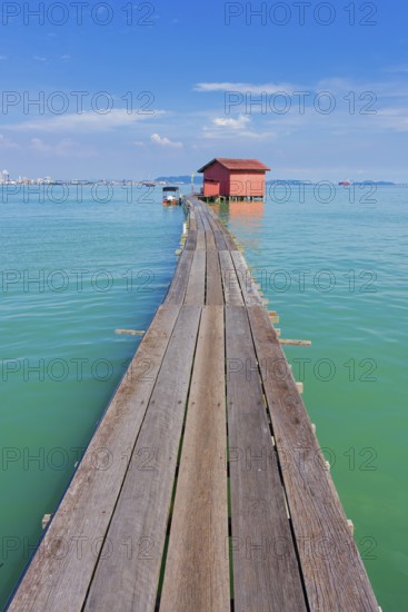 Boardwalk leading to a wooden house, Tan Jetty, George Town, Penang, Malaysia