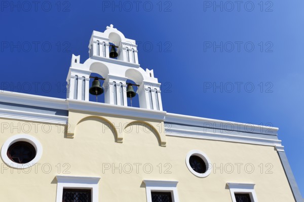 Catholic Church of the Assumption of the Virgin Mary, Three Bells of Fira, Firostefani, Santorini, Greece