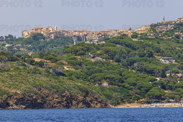 The village of Capoliveri on a mountain ridge, Elba Island, Tuscan Archipelago National Park, Tuscany, Italy