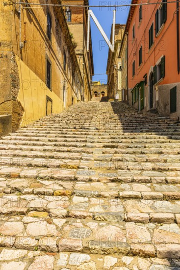 Historic stairs in the old town centre of Portoferraio, Elba Island, Tuscan Archipelago National Park, Tuscany, Italy