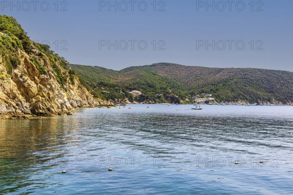 Rocky cliffs in the Golfo di Viticcio, Elba Island, Tuscan Archipelago National Park, Tuscany, Italy