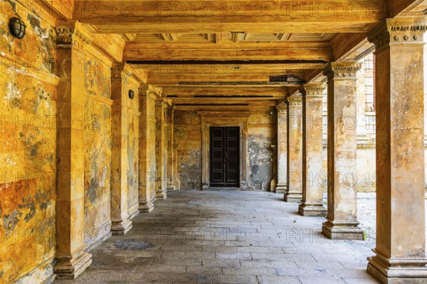 Arcades below the Demidoff Gallery, San Martino, Elba Island, Tuscan Archipelago National Park, Tuscany, Italy