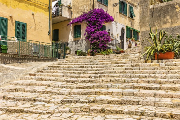 Historic staircase at Piazza A Gramsci, Portoferraio, Elba Island, Tuscan Archipelago National Park, Tuscany, Italy