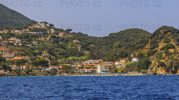 The village of Sant' Andrea with beach, Elba Island, Tuscan Archipelago National Park, Tuscany, Italy