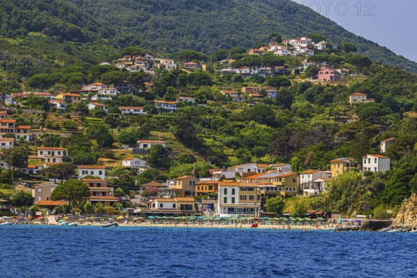 The village of Sant' Andrea with beach, Elba Island, Tuscan Archipelago National Park, Tuscany, Italy