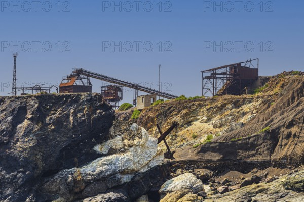 Ruins of a former iron ore mine at Punta Calamita, Elba Island, Tuscan Archipelago National Park, Tuscany, Italy